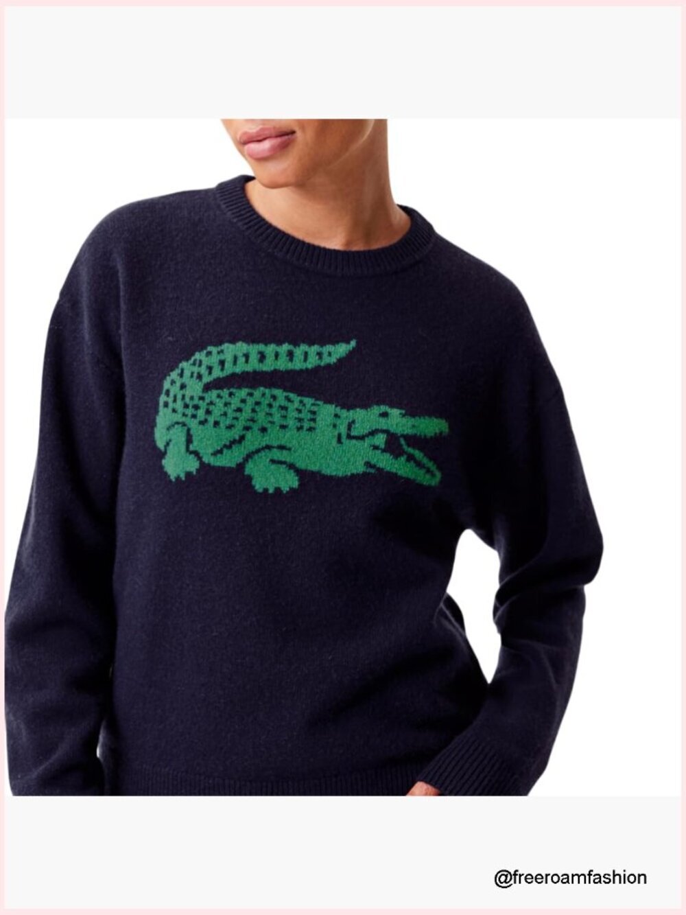 Cashmere Blend Crewneck Pullover Sweater with Crocodile Design - Picture 2 of 6